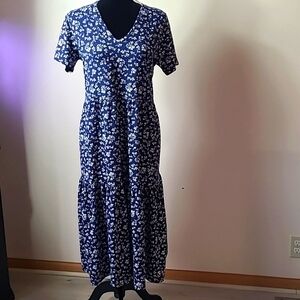 J Crew V neck tiered knit midi dress blue size S